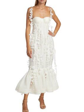 Zimmermann Petal Appliqué Linen-Silk Corset Gown